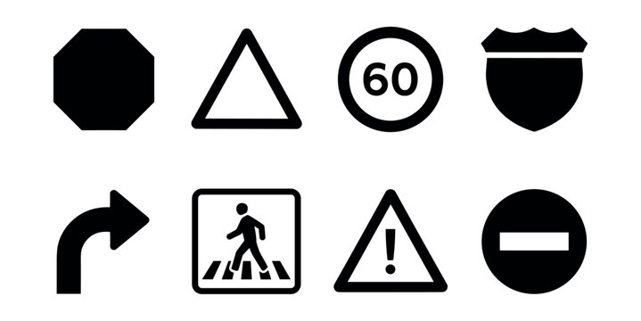 Road signs black and white set