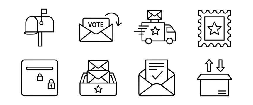 Mail and voting line icons set