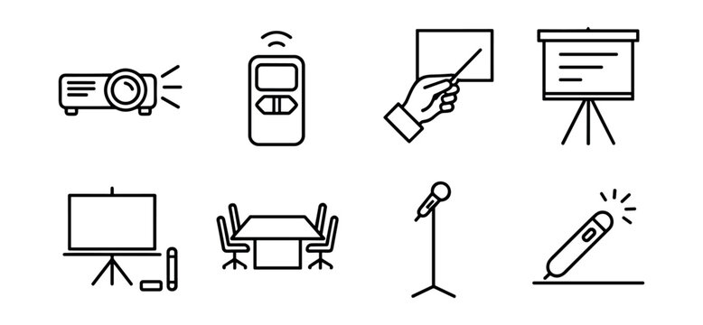 Presentation and Meeting Line Icons Set
