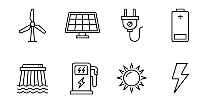 Energy sources line icons set