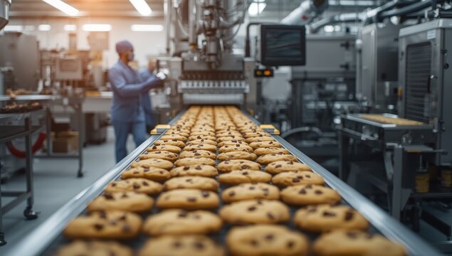 Automated cookie production line in a confectionery factory
