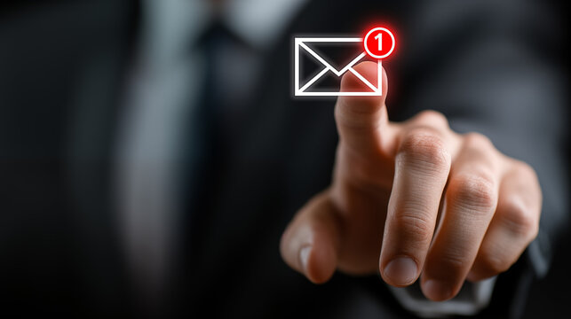 Minimal single email notification icon on a digital interface, representing new message alert, online communication, and modern business technology concept.