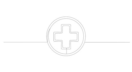 Obraz premium Minimalist Medical Cross Icon Continuous Line Drawing, Health Care Symbol