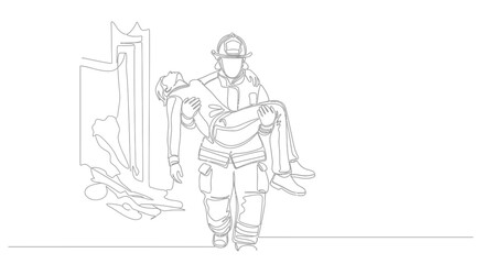 Firefighter Rescues Person from Burning Building