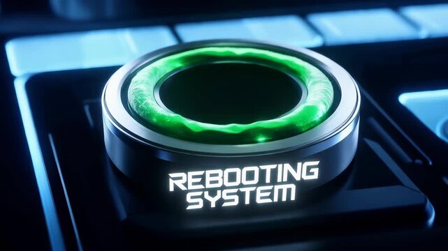 Modern rebooting system interface with glowing green progress indicator