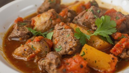 Fototapeta premium Beef and potato stew with a hearty sauce
