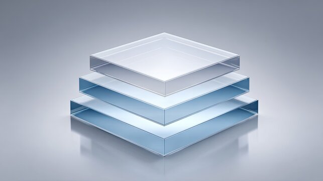Transparent acrylic sheets stacked in perfect alignment showcasing modern design and elegance in a minimalist setting emphasizing clean lines and sophistication.