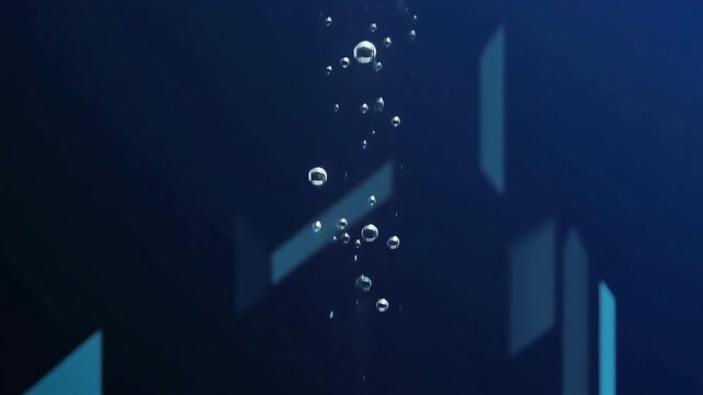 Dark navy fintech background with rising bubbles. Secure financial technology and digital banking infrastructure concept