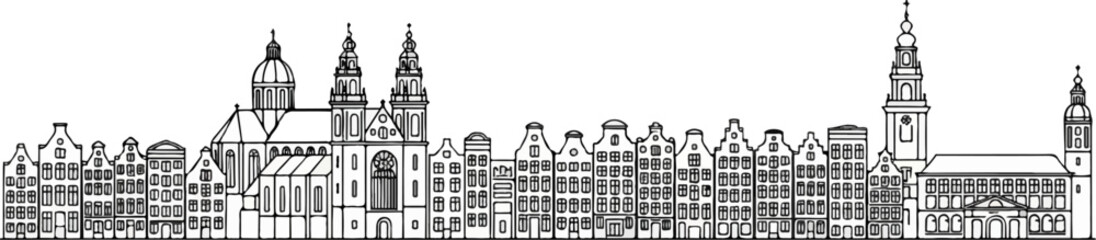 Fototapeta premium A detailed sketch of diverse architectural styles lining a cityscape