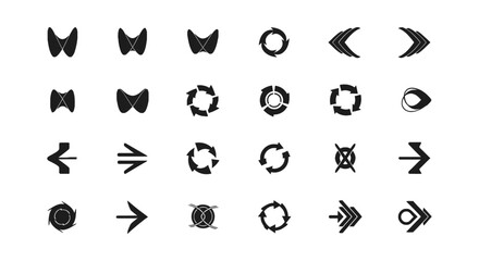 black and white vector icons thyroid shapes circular refresh arrows directional symbols ideal for ui ux and medical graphics.