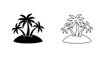 Obraz premium Tropical island illustration: palm trees on sandy beach, island paradise, tropical getaway Vector