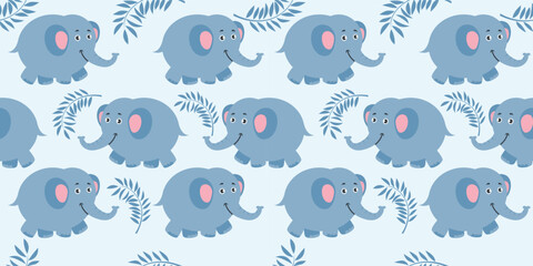 Seamless elephant pattern with cute baby elephant illustrations arranged in a clean and minimal style