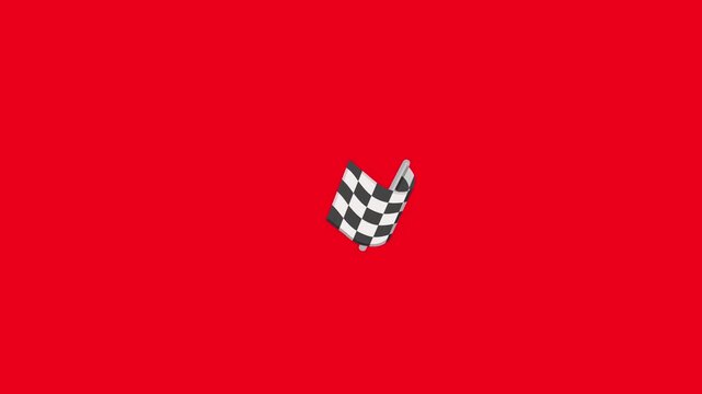 Seamless infinite looping 2D flat motion graphic. Checkered finish flag waving smoothly with soft natural gentle easing, slow consistent natural wave motion. Solid bright pure red background.
