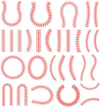 Red stitches of baseball stitch, red stitch or stitching of the baseball, red lace seam sign, flat style for top ranked athletic visuals, baseball infographics, training guides, fan merchandis