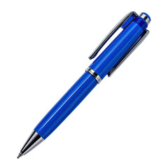A blue pen with chrome accents lies diagonally against a black background