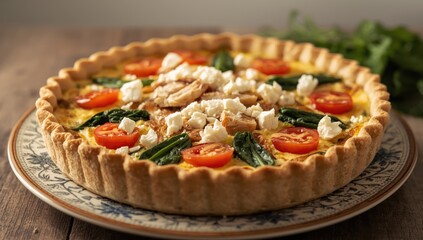 Chicken, spinach, feta, and tomato pie