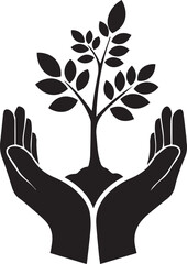 Obraz premium Hands carefully holding small seedling tree protecting plant growth environment concept vector