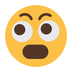 Shocked surprised face emoji icon with wide eyes and open mouth isolated on transparent background.