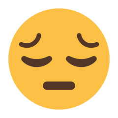 Sleepy tired face emoji icon with closed eyes and flat mouth isolated on transparent background.