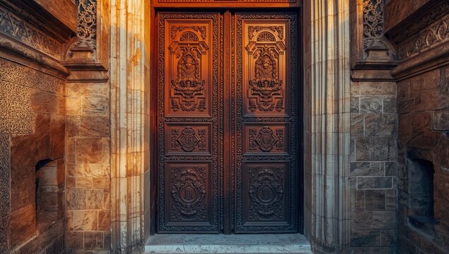 Church entrance of Saint Antoine in Beirut, Lebanon, featuring symbols