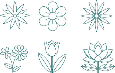 Set of floral line icons vector botanical decorative flower collection