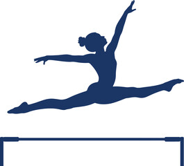 Fototapeta premium Silhouette of gymnast performing split leap over bar