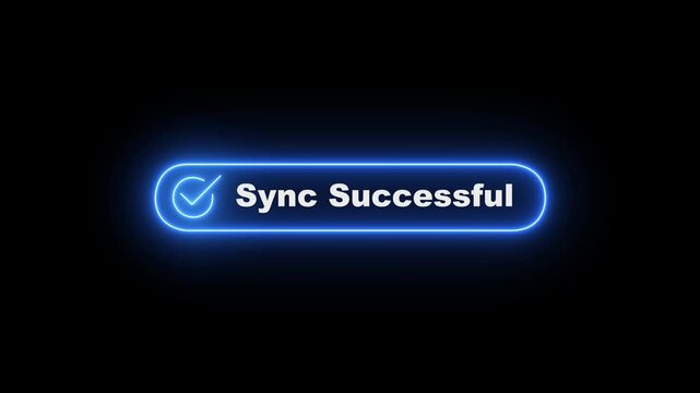 neon sync successful button on black background. neon check mark with sync successful button. successful, transaction concept. representing a digital interface for granting permission or access.