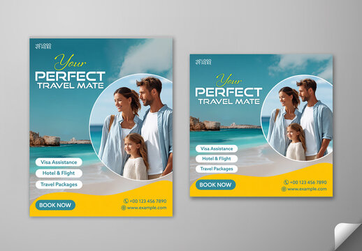 Editable Perfect Family Travel Mate Social Media Post Template Set for Vacation Package Offers and Tour Promotion.