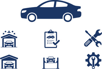 Blue car service on white background automobile garage