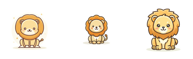 A charming baby lion icon with a fluffy mane and bright glossy eyes, designed in a clean and playful vector cartoon style.