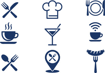 Collection of nine dark blue restaurant and food cutlery