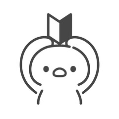 初心者マークを頭上に掲げるひよこの手描き線画イラスト 上半身 © Nitomaru
