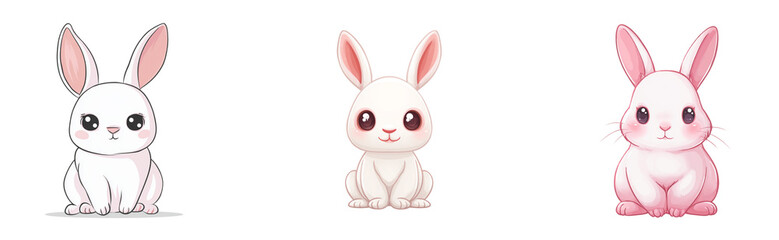 Obraz premium A cute baby bunny icon with upright ears and glossy eyes, illustrated in a clean and soft vector cartoon style on a white background.