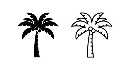 Fototapeta premium Two palm trees illustration, simple black and white line drawing, tropical design Vector