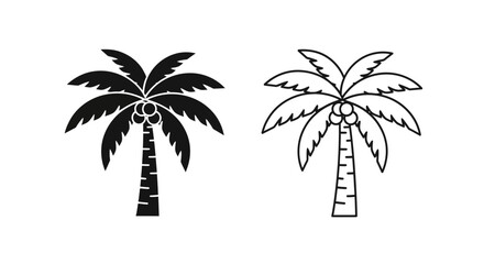 Fototapeta premium Two black and white palm tree illustrations on white background Vector