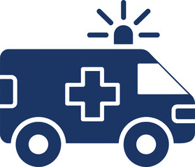 Dark blue ambulance with white cross and siren medical