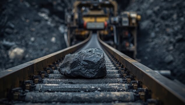 Detailed view of manganese rock transported on a conveyor