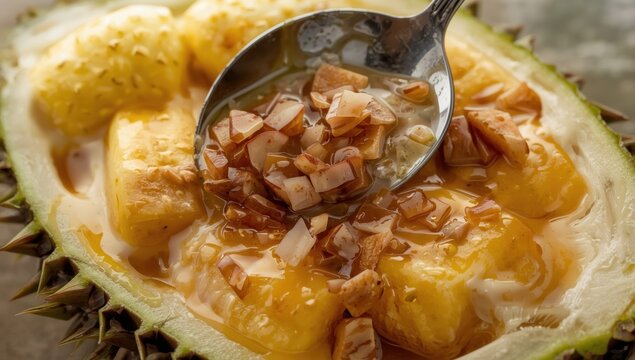 Durian cendol with sauce and extras