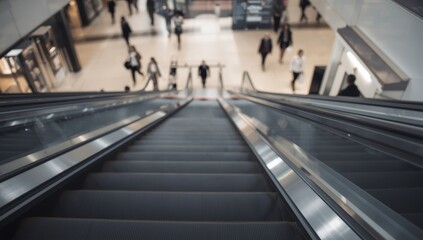 Escalator in mall, ascending. Electric close-up