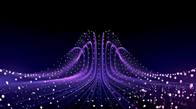 Una representaci&oacute;n abstracta de una puerta c&oacute;smica formada por l&iacute;neas de luz p&uacute;rpura y part&iacute;culas brillantes.