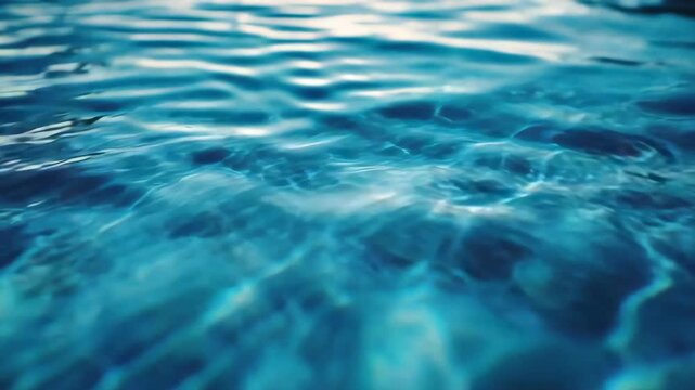 The captures a serene underwater view of clear blue waters with tiny fish swimming in the foreground. The ocean water appears vibrant and inviting for swimmers.