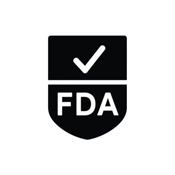 FDA approved sign with checkmark on shield icon  medical regulation symbol
