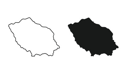 Black and white map of an island or continent in outline and filled styles for geographic or educational use © Thysl2000