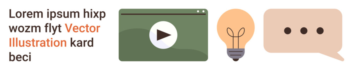 Digital media, creativity, communication, brainstorming, education, online learning. Play button on a video player, light bulb and speech bubble icons. Digital media and creativity concept © robu_s