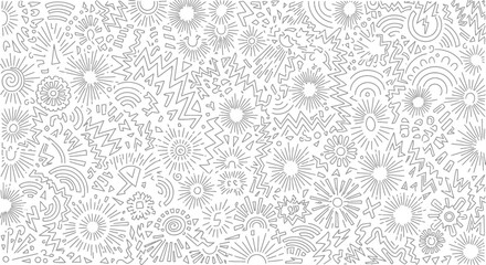 Obraz premium hand drawn seamless pattern abstract line art doodle with sunbursts zigzags and waves a lively texture for graphic design.