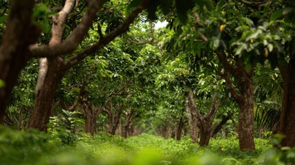 Obraz premium Sustainable cocoa agroforestry with shade trees in Ghana