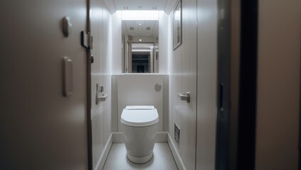 Inside look at a contemporary aircraft restroom featuring a toilet and sink