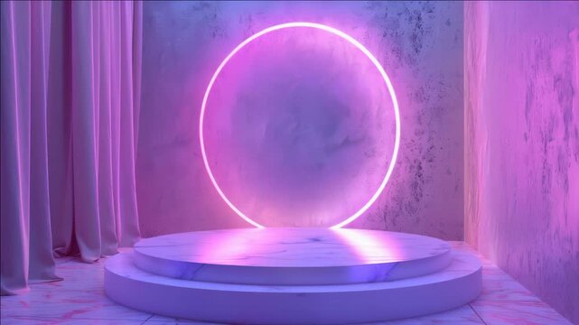 An atmospheric void space with purple and pink hues.