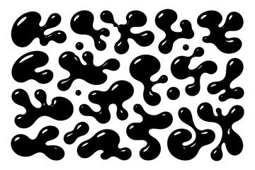 Abstract black liquid splatter pattern on white background.