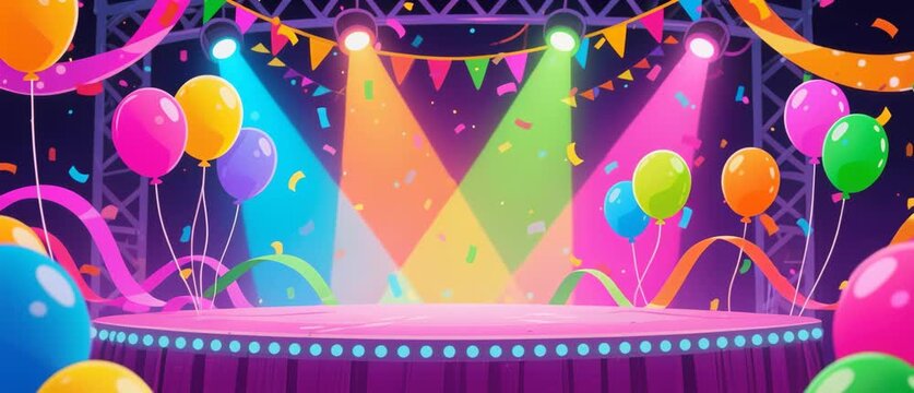 A colorful birthday celebration vector illustration featuring a happy party background with balloons, festive confetti, and a decorative gift frame design perfect for a holiday greeting card or invita